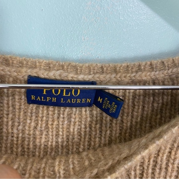Polo Ralph Lauren Knit Chunky Tan Camel Sweater Pullover Sz M Alpaca Blend - Picture 2 of 5